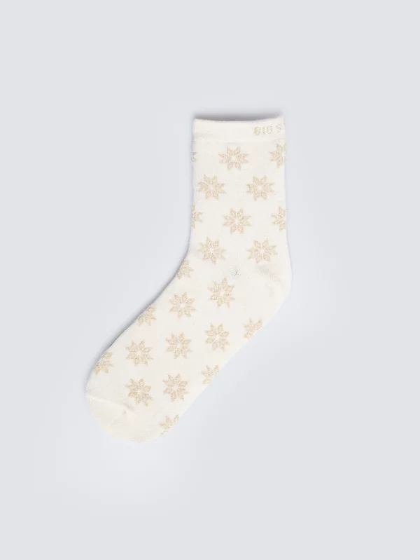 Skarpety damskie w metaliczne gwiazdki białe Luria 100