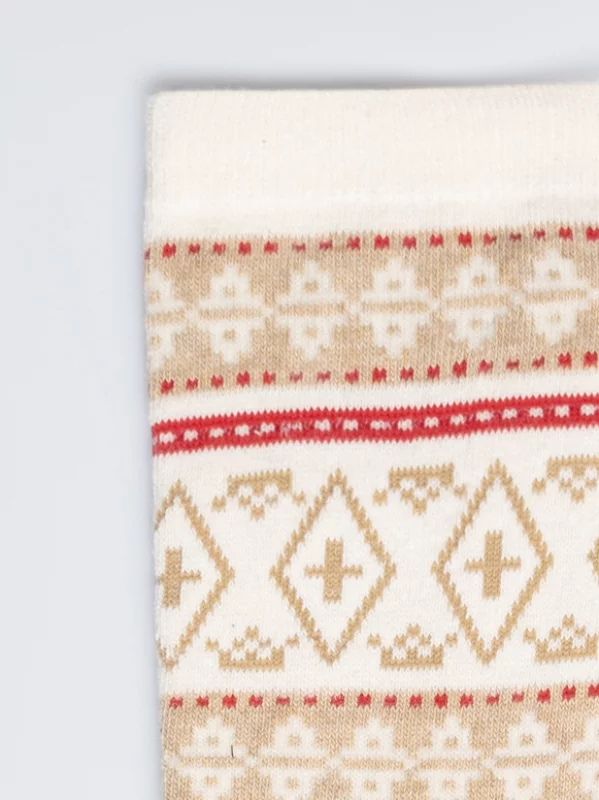 Skarpety damskie ze wzorem skandynawskim kremowe Nordisa 102