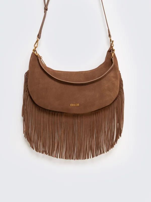 Torebka damska skórzana z frędzlami brązowa Arvia 803