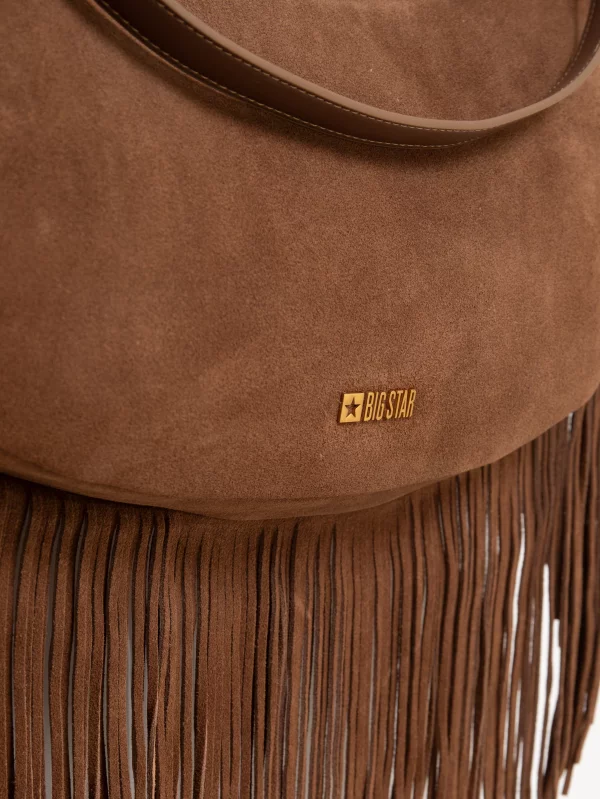 Torebka damska skórzana z frędzlami brązowa Arvia 803