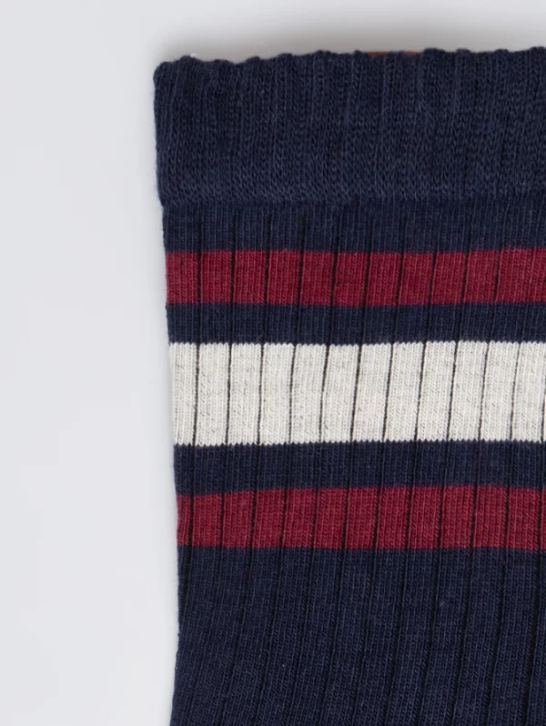 Skarpety chłopięce długie z paskami granatowe Rajan 604