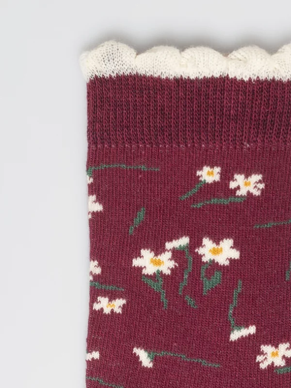 Skarpety dziewczęce w kwiatki bordowe Lula 604