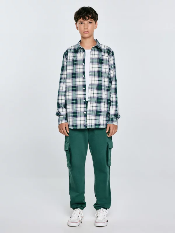 Koszula chłopięca bawełniana w kratę zielono-biała Kevin 304