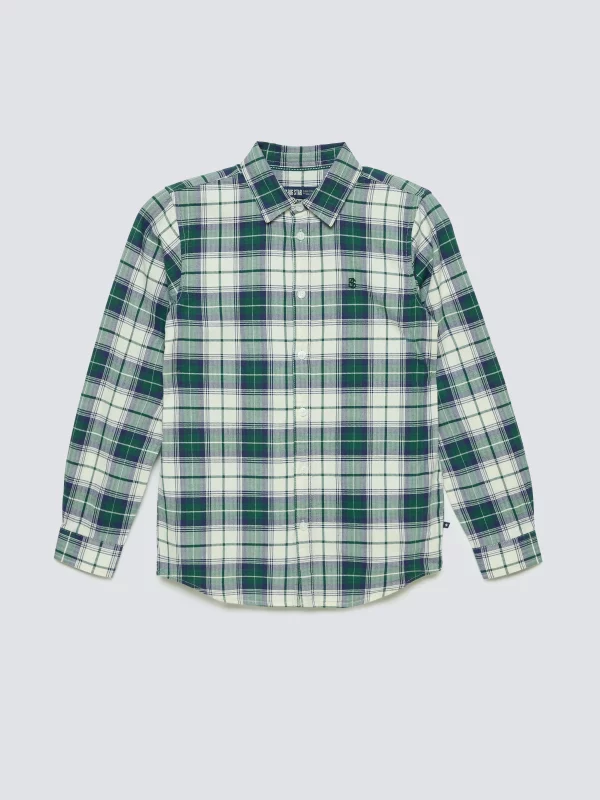 Koszula chłopięca bawełniana w kratę zielono-biała Kevin 304