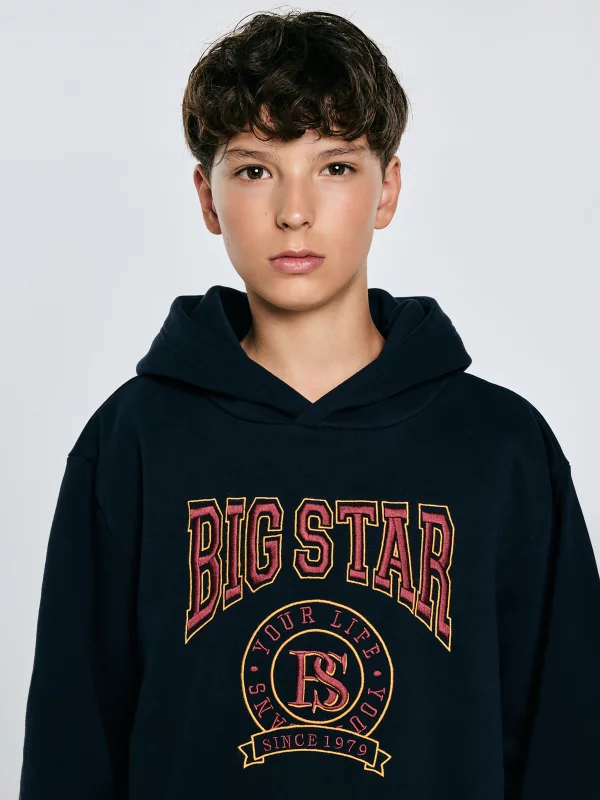 Bluza chłopięca z kapturem z haftem granatowa Liron 403