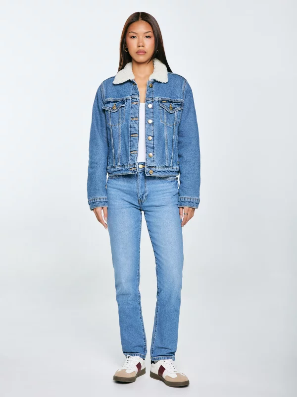 Kurtka damska jeansowa z kożuszkiem niebieska Aspen 485