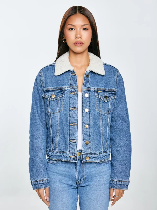 Kurtka damska jeansowa z kożuszkiem niebieska Aspen 485