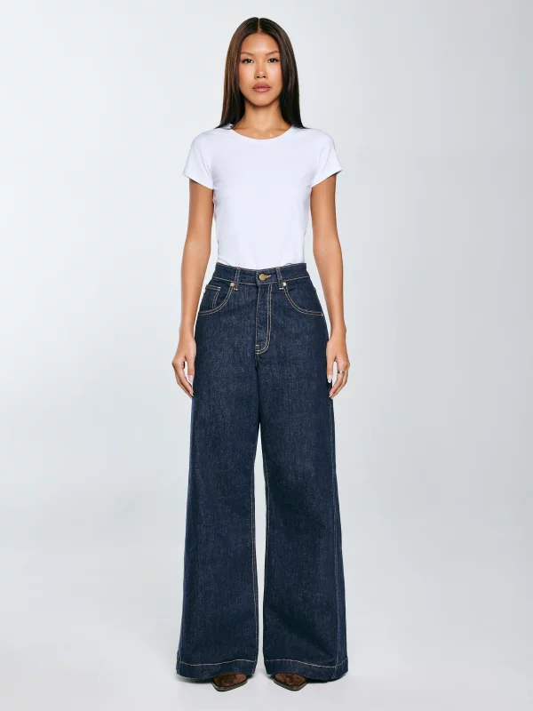 Jeansy damskie z szeroką nogawką granatowe Barb 657