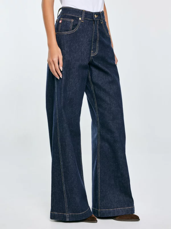 Jeansy damskie z szeroką nogawką granatowe Barb 657