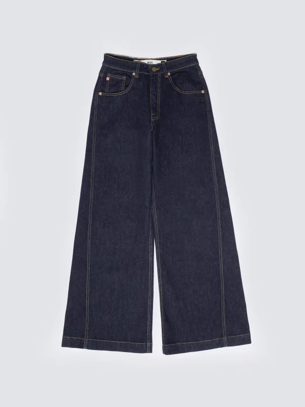 Jeansy damskie z szeroką nogawką granatowe Barb 657