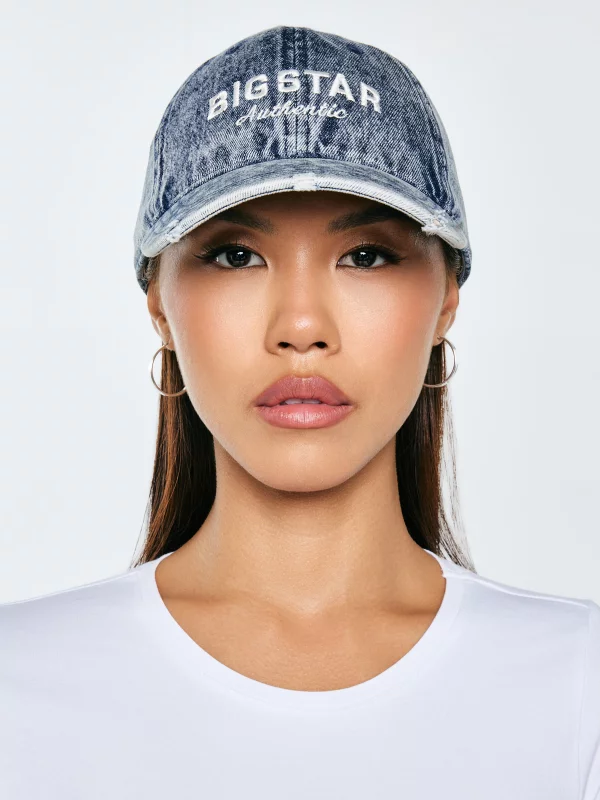 Czapka z daszkiem jeansowa z efektem postarzania niebieska Densi 400