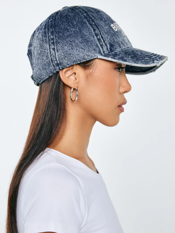 Czapka z daszkiem jeansowa z efektem postarzania niebieska Densi 400