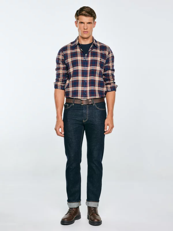 Koszula męska flanelowa w kratę granatowa Flaneno 403