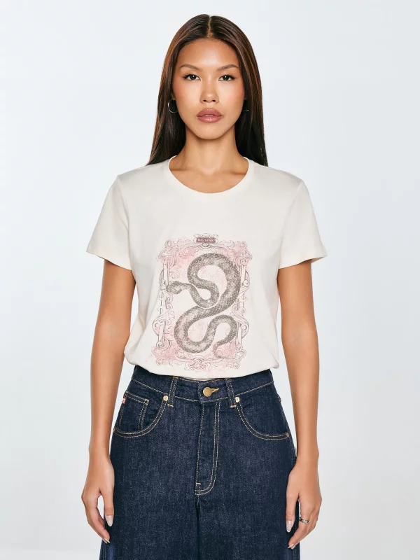 Koszulka damska z nadrukiem kremowa Rellsa 103