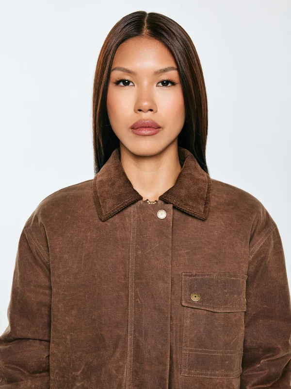 Kurtka damska parka z efektem woskowania brązowa Tormia 803