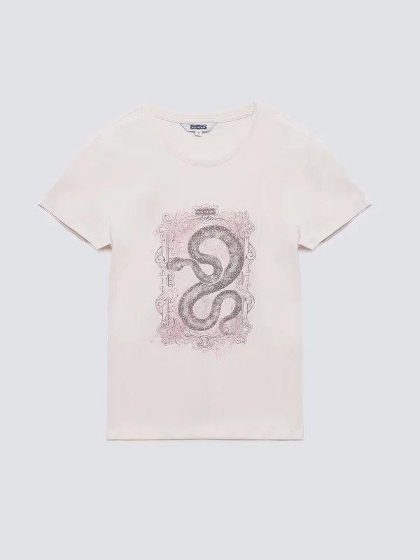 Koszulka damska z nadrukiem kremowa Rellsa 103