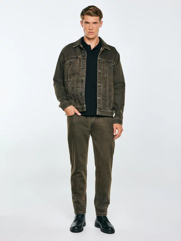 Trapery męskie ze skóry naturalnej czarne SS174123 906