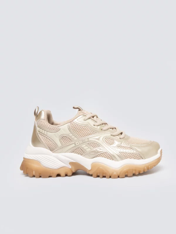 Sneakersy damskie beżowo-złote SS274014 802