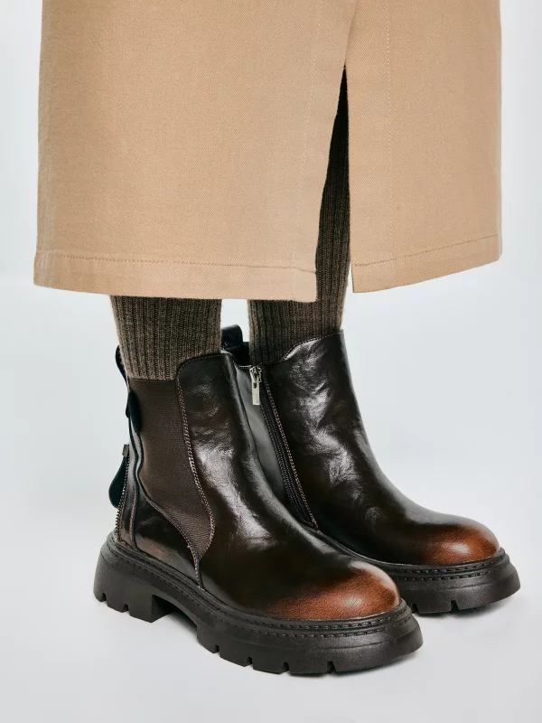 Botki damskie ze skóry naturalnej brązowe SS274521 803