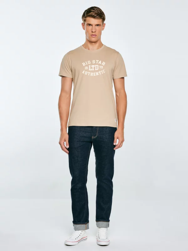 Koszulka męska z nadrukiem beżowa Teller 804