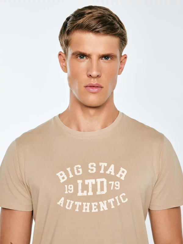 Koszulka męska z nadrukiem beżowa Teller 804