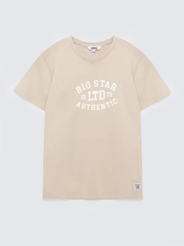 Koszulka męska z nadrukiem beżowa Teller 804