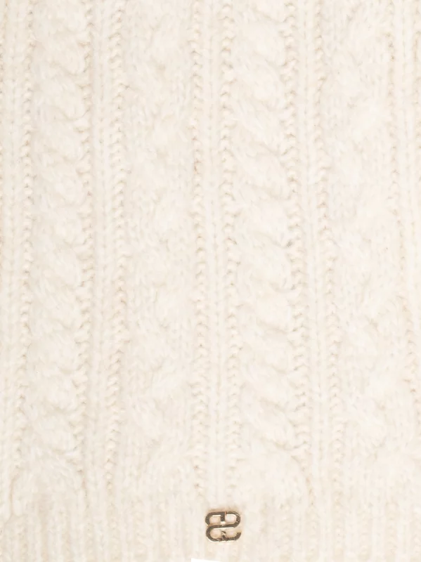 Szalik damski z dekoracyjnym splotem kremowy Caroles 103