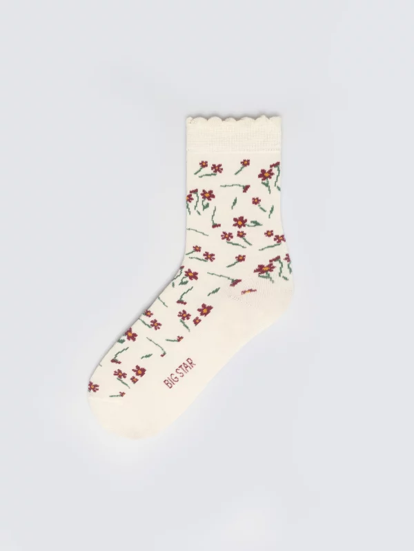 Skarpety dziewczęce w kwiatki kremowe Lula 102