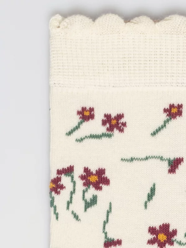 Skarpety dziewczęce w kwiatki kremowe Lula 102