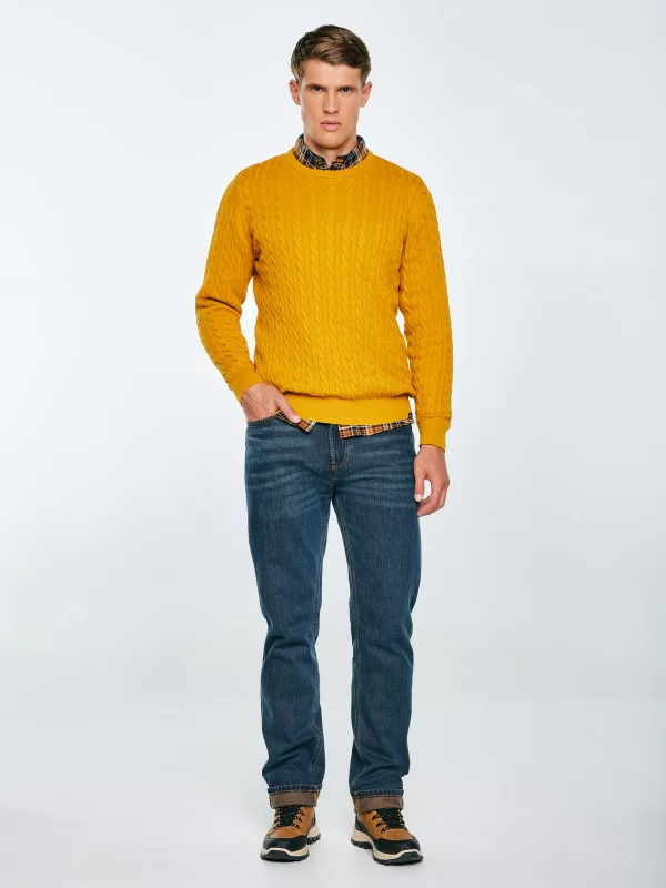 Sweter męski ze splotem warkoczowym żołty Amaris 201