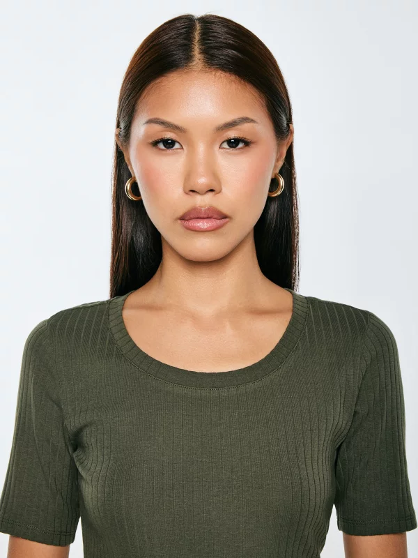 Koszulka damska slim w prążek khaki Asterca 303