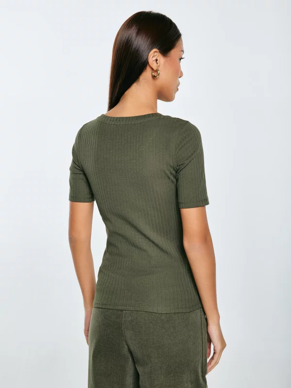 Koszulka damska slim w prążek khaki Asterca 303