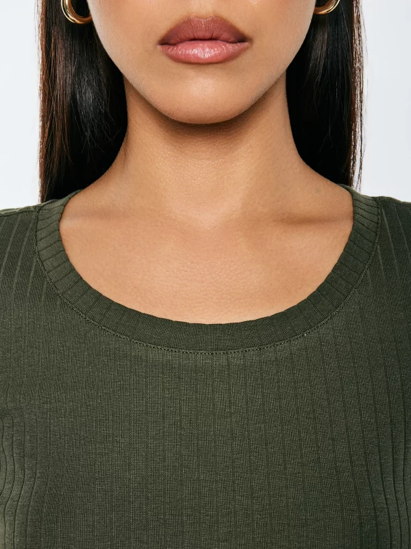 Koszulka damska slim w prążek khaki Asterca 303