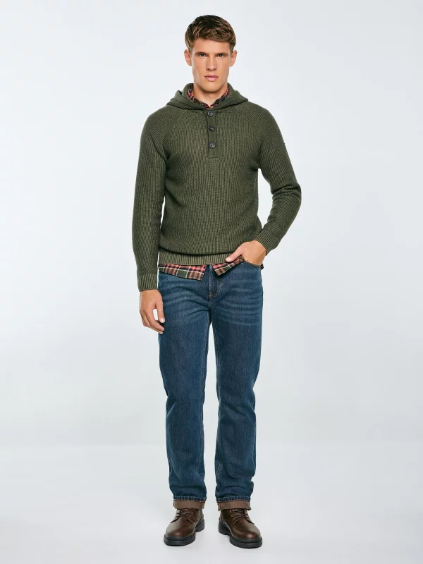 Sweter męski z kapturem khaki Carlson 303