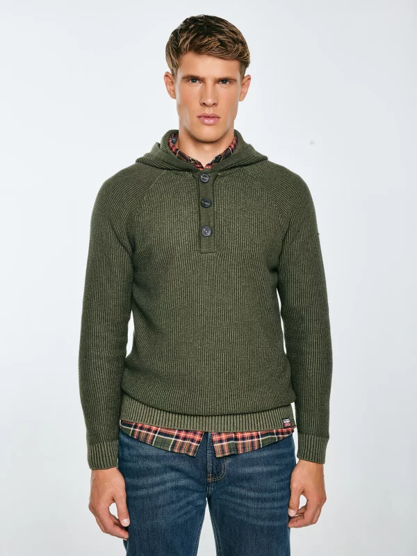 Sweter męski z kapturem khaki Carlson 303