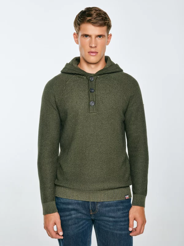 Sweter męski z kapturem khaki Carlson 303