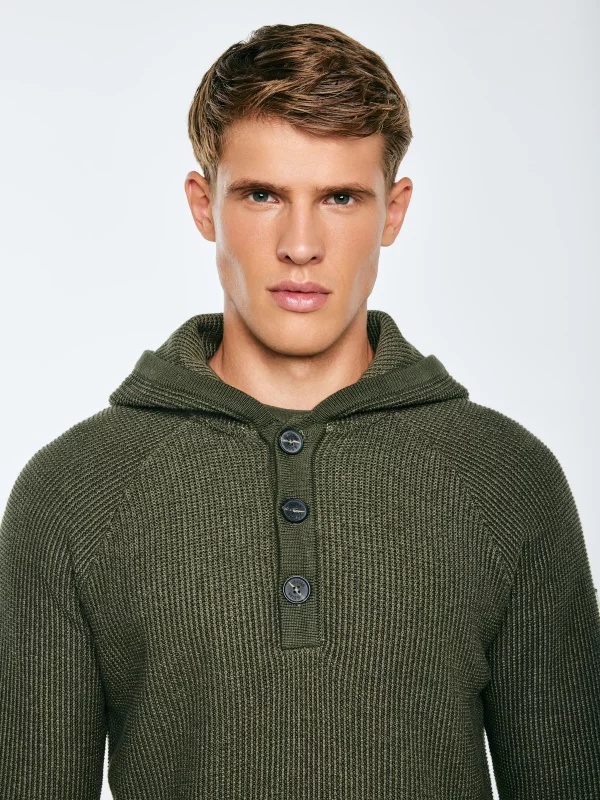 Sweter męski z kapturem khaki Carlson 303