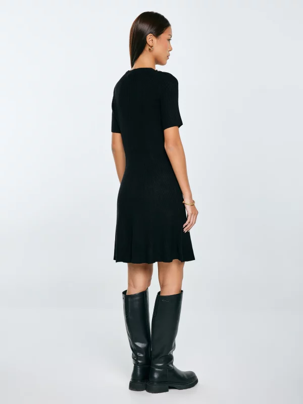 Sukienka damska mini z wiskozy z ozdobnymi guzikami czarna Dilara 906