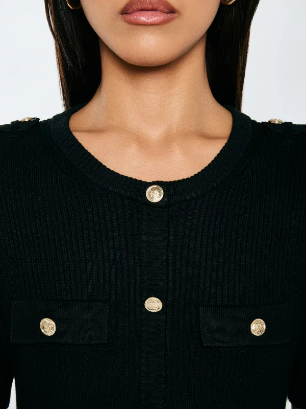 Sukienka damska mini z wiskozy z ozdobnymi guzikami czarna Dilara 906