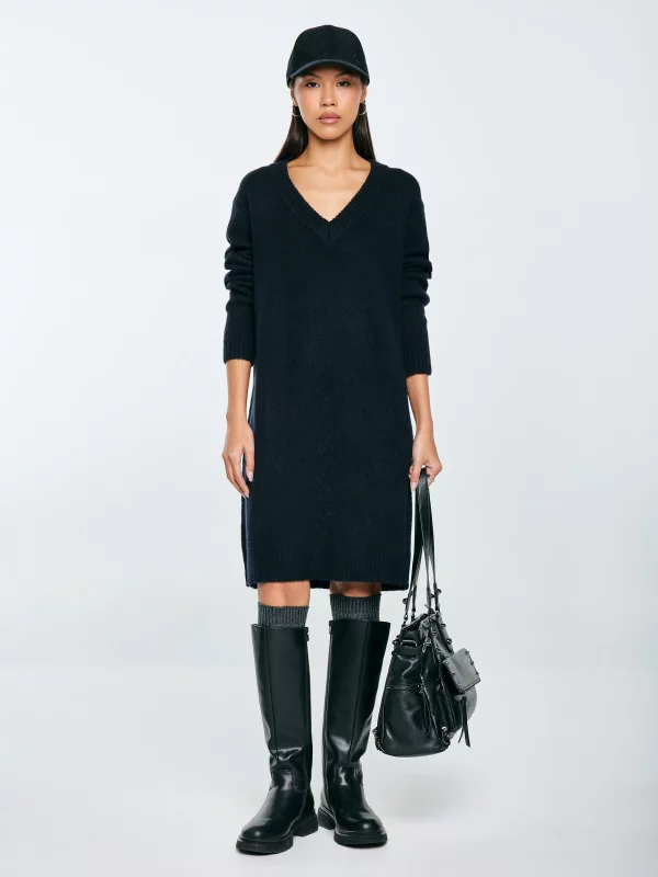 Sukienka damska dzianinowa z dodatkiem wełny czarna Julita 906