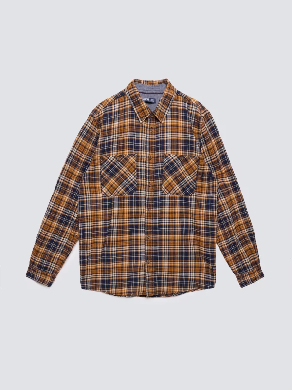 Koszula męska flanelowa w kratę granatowo-pomarańczowa Kolisar 403
