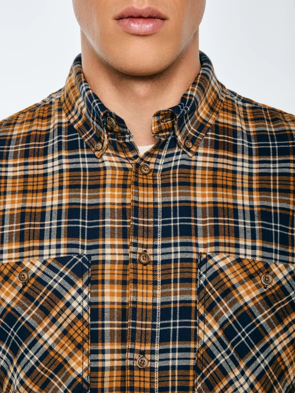 Koszula męska flanelowa w kratę granatowo-pomarańczowa Kolisar 403