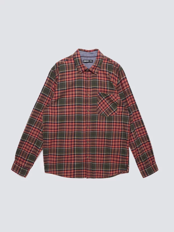 Koszula męska flanelowa w kratę bordowo-khaki Koner 303