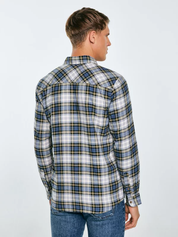 Koszula męska flanelowa w kratę niebiesko-beżowa Koner 401