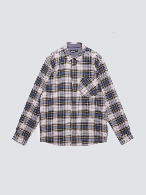 Koszula męska flanelowa w kratę niebiesko-beżowa Koner 401