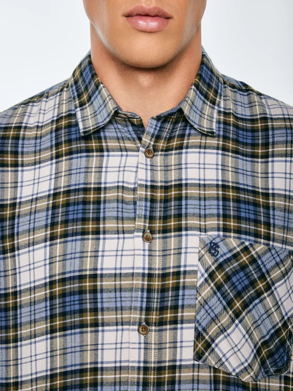Koszula męska flanelowa w kratę niebiesko-beżowa Koner 401