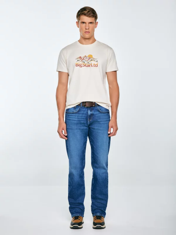 Koszulka męska z nadrukiem kremowa Mifer 103