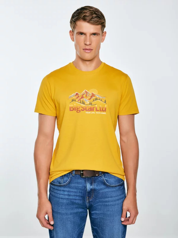 Koszulka męska z nadrukiem żółta Mifer 201