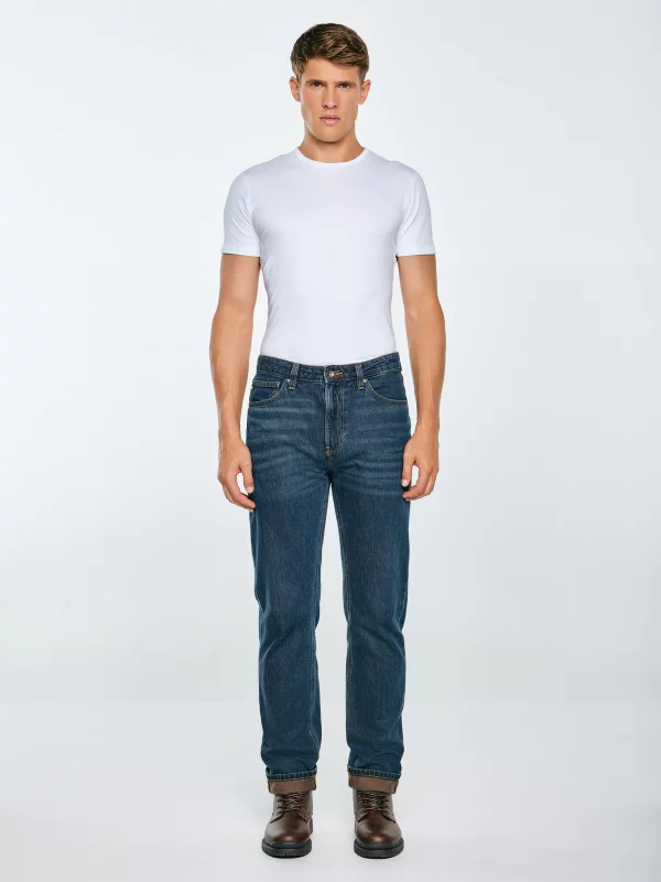 Jeansy męskie z prostą nogawką granatowe Toros 764