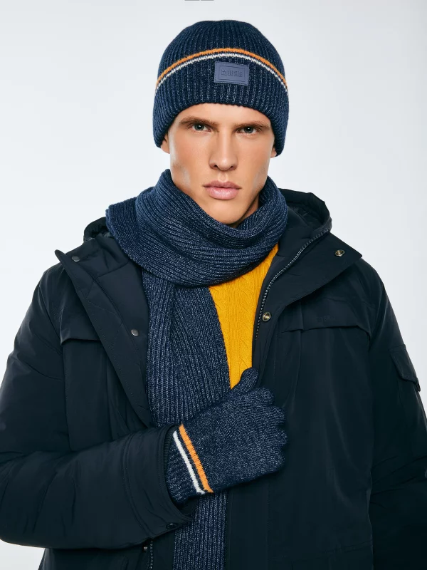 Rękawiczki męskie z kolorowym akcentem granatowe Wandegorso 404